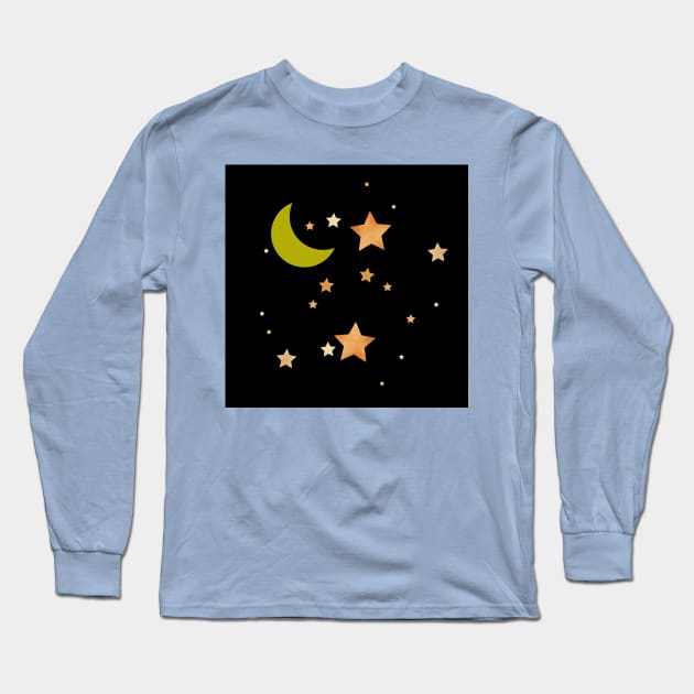 Cute Crescent Moon and Stars in the Sky Long Sleeve T-Shirt by aybe7elf